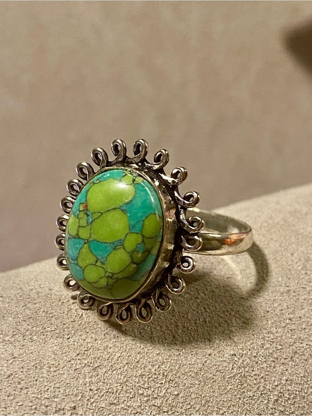 Sterling Silver Green Copper Turquoise Statement Ring